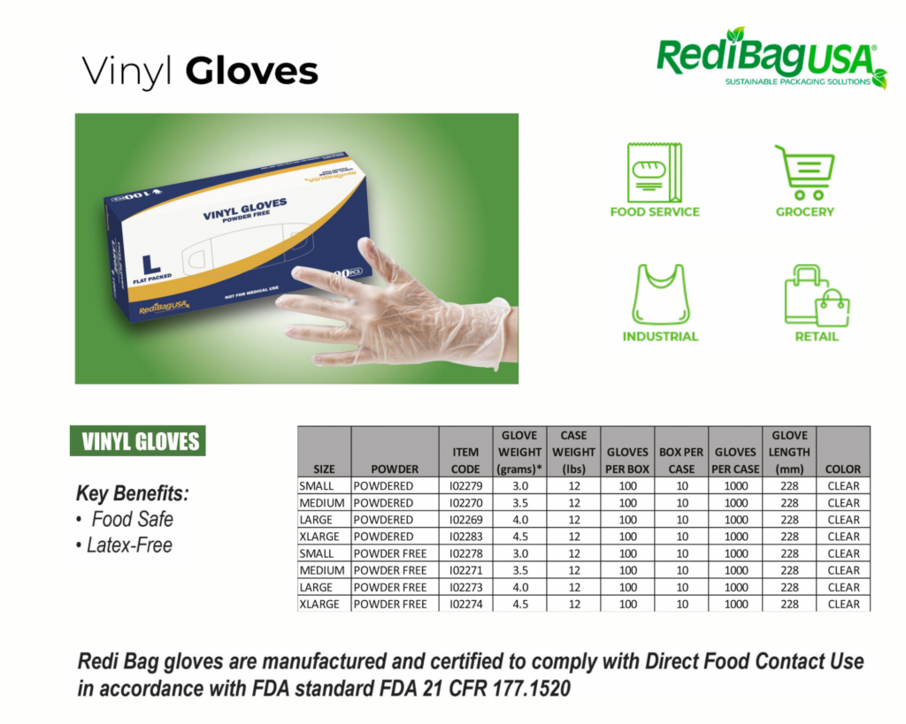 Vinyl bags specifications and types offered by RedibagUSA. 