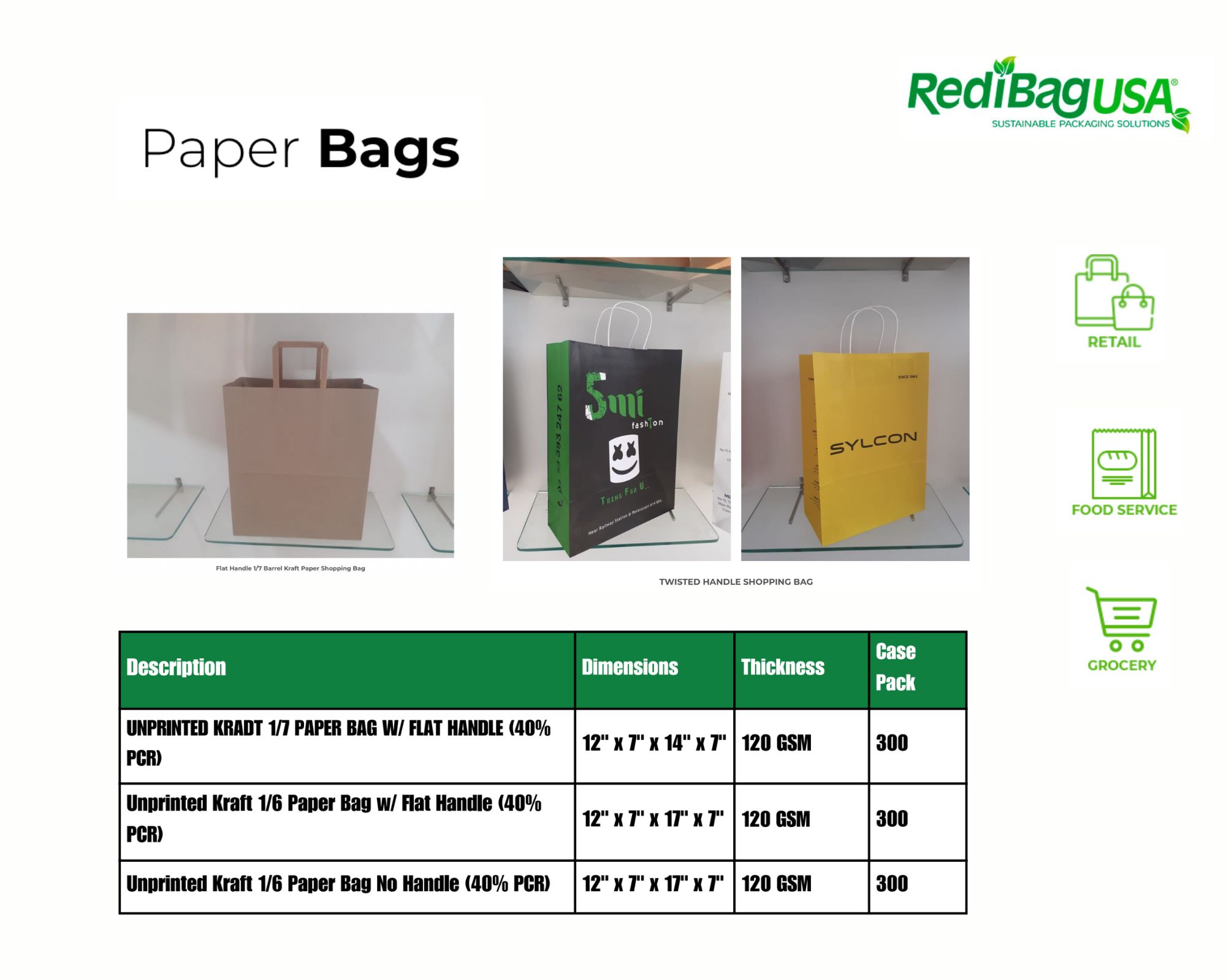 Paper bags specs and varieties from RedibagUSA.